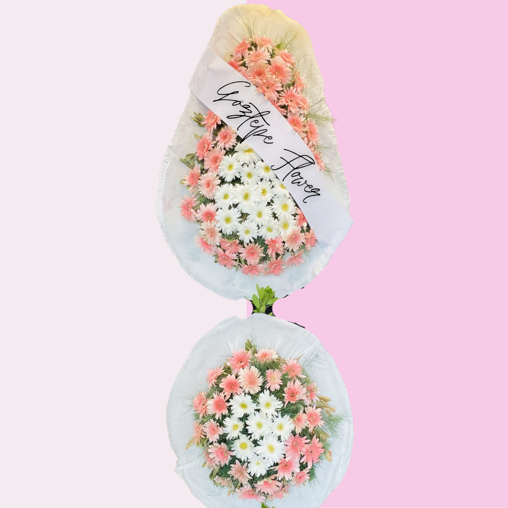 Pembe-Beyaz İki Katlı Çelenk